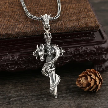

S925 sterling silver pendant retro domineering dragon sword men's punk personality pendant