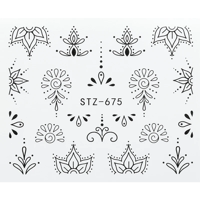 1 лист, черно-белые цветы, наклейки для ногтей, зеленые листья, водная наклейка, слайдер для дизайна ногтей, обертывания, маникюрный декор, тату - Цвет: STZ-675
