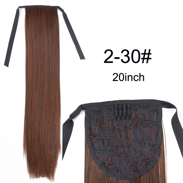 Leeons 20'' Synthetic Ponytail Hair pieces Heat Resistant Fiber Straight Ribbon Clip In Hair Extension 21 colors Brown Black 2 30 Drawstring