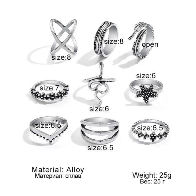 6Pcs Vintage Gothic Butterfly Angle Flower Multi Element Ring Set For Women Men Retro Personality Finger Ring Gifts