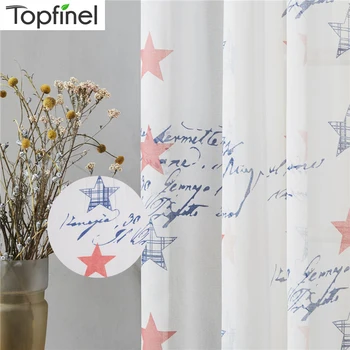 

Topfinel Brand New Children Curtains Blue & Red Stars Curtains for Kids Baby Room Curtains Tulle for Window Sheer Curtains