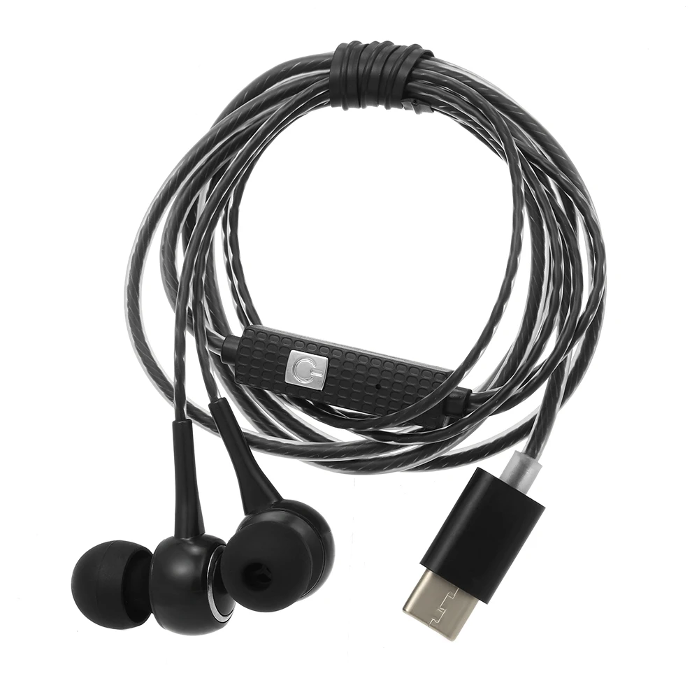 Черный Usb type-C проводные наушники в ухо, музыкальные наушники, наушники для смартфона, гарнитура, встроенный контроль с микрофоном для смартфонов - Цвет: Черный