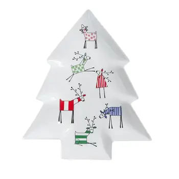 

2020 New Christmas Set Tableware Cartoon Reindeer Plate Holiday Gift Dinner Plate Separating Plate Christmas Tree Plate