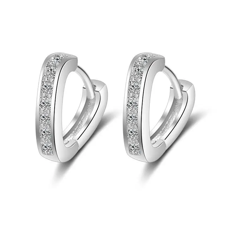 Rhodium Plated Популярные однорядные циркониевые v-образные серьги в форме сердца женские европейские и американские темпераментные модные ювелирные изделия - Окраска металла: Rhodium Plated