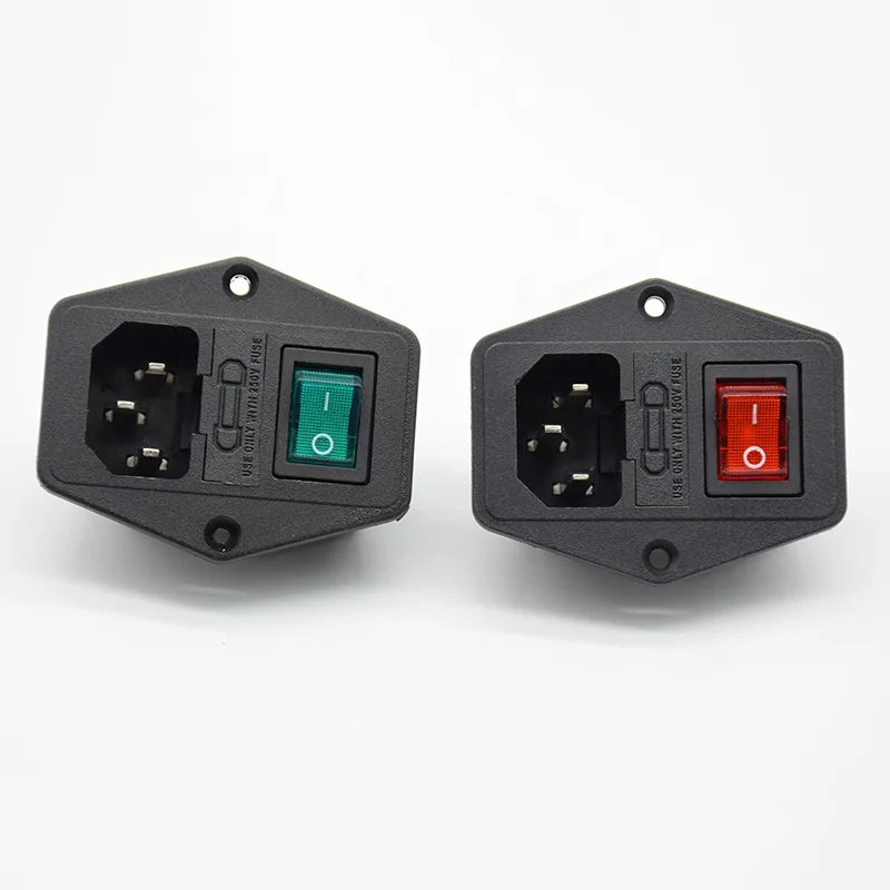 

1pc Power Rocker Switch IEC 3 Pin 320 C14 Inlet Power Sockets Switch Connector Plug 16A 250V with 10A fuse red green