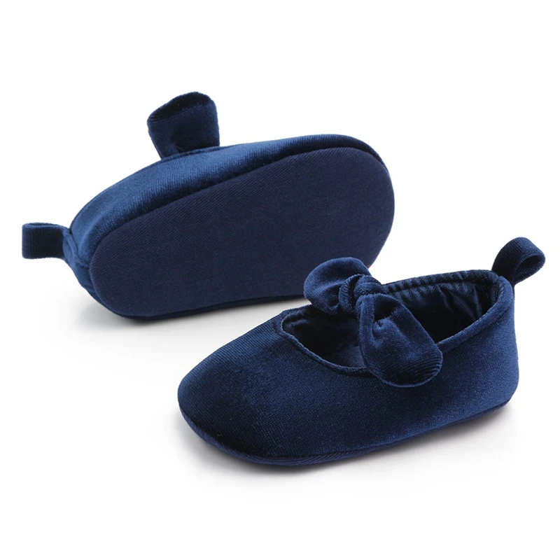 Newborn Infant Cute Baby Shoes Girl Comfort First Walkers Gold Velvet Soft Sole Princess Bowknot Crib Shoes With Hairband 0-18M