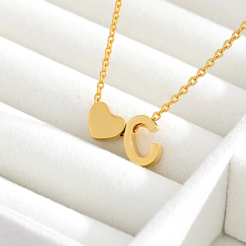 Fashion A-Z Tiny letter necklace cute Heart initials name necklaces for women stainless steel Choker Necklace friendship gift bf