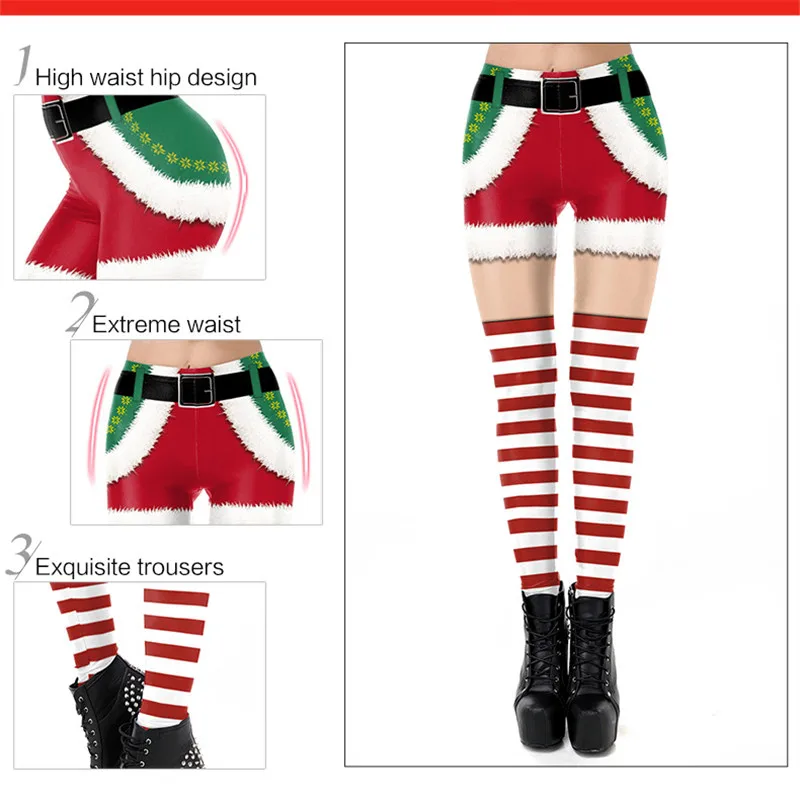 

2 Piece Christmas Trousers for Women Lady Casual Belt Pant Leggins Mujer Performance Printing Stretchy Pants Leggings Clothes