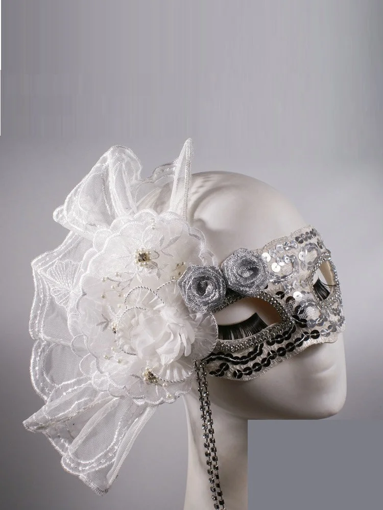 Silver Exaggerated Side With Flowers Halloween Italian Mask Beauty Masquerade Princess Party Adult | Дом и сад
