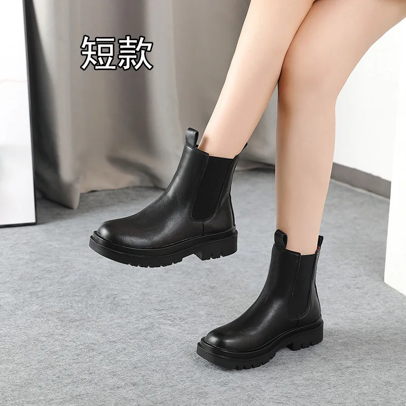 Martin boots women's autumn single lining medium sleeve heavy soled ChElSEY boots chimney boots short boots