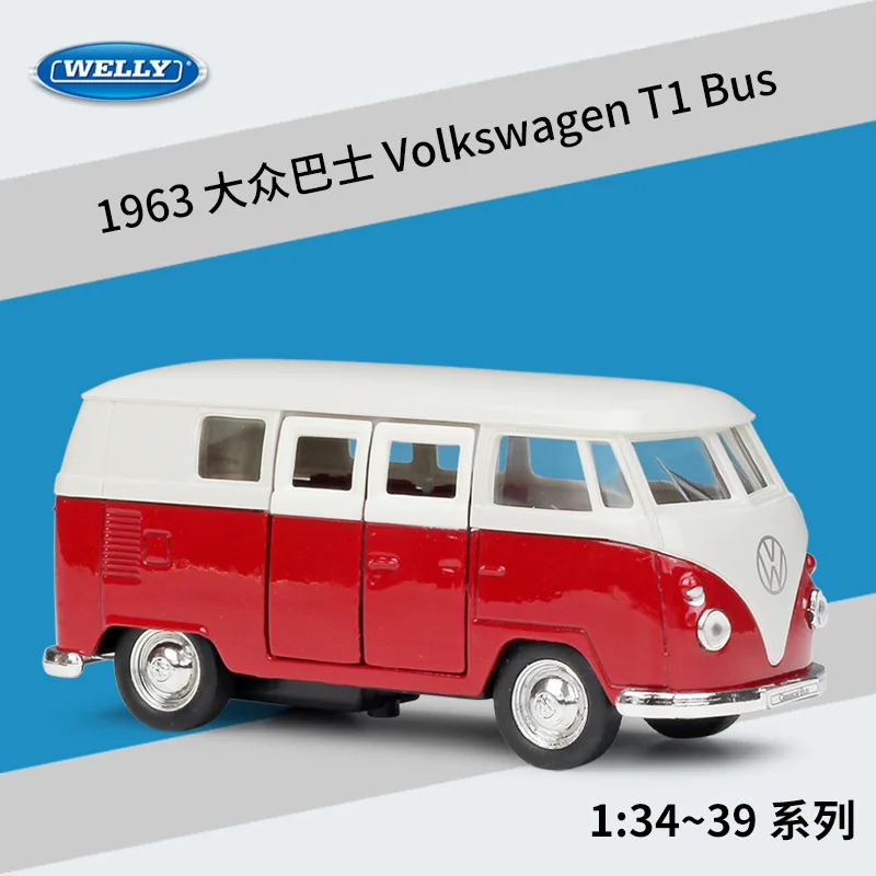 

Welly 1:36 Volkswagen 1963 T1 Bus alloy car model pull-back vehicle Collect gifts Non-remote control type transport toy