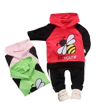

New Spring Children Casual Clothes Kid Boys Girls Letter Cartoon Bee Hooded T Shirt Pants 2pcs/sets Baby Infant Outfit Tracksuit