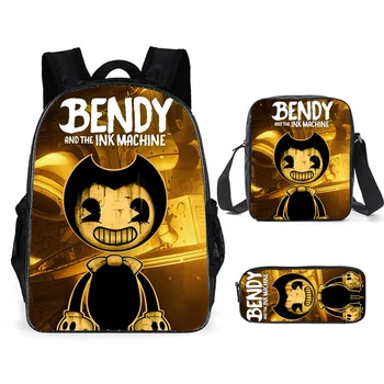 

Fashion 3PCs/Set Children's Backpack Bendy and the Ink Machine Pattern School Bags Cartoon Design Tennagers Book Bags Mochilas