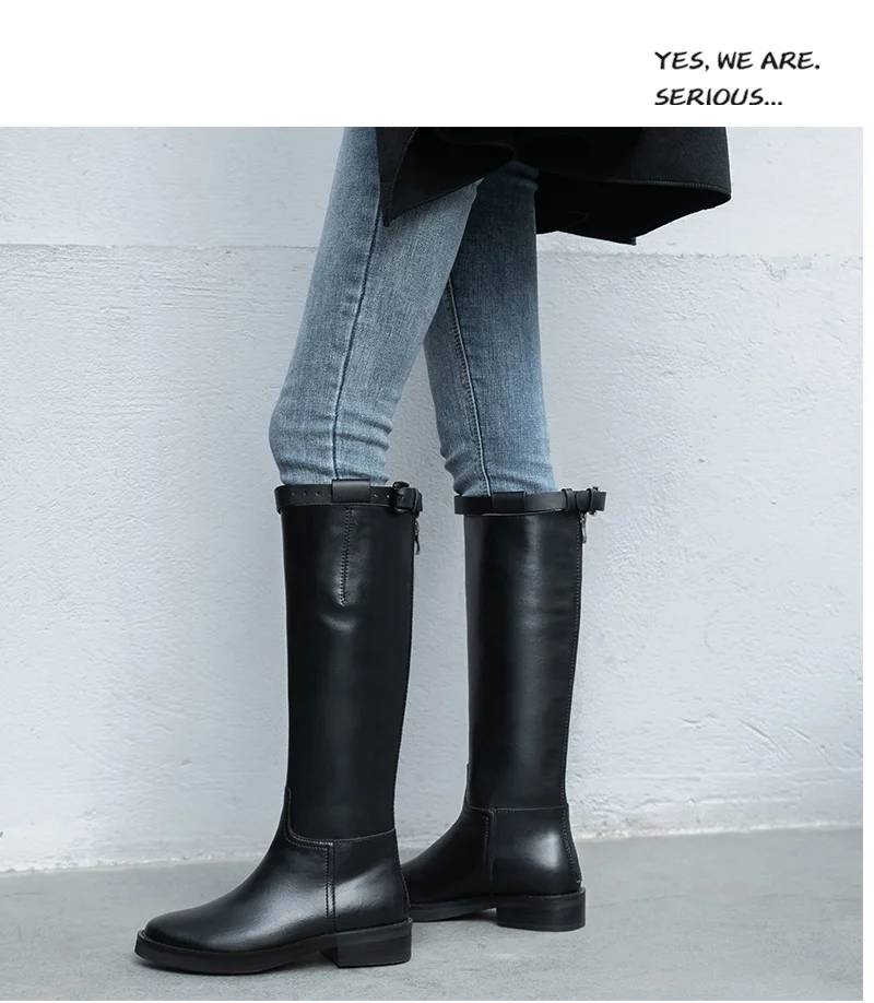 

2019 new boots black genuine leather boots low heels boots