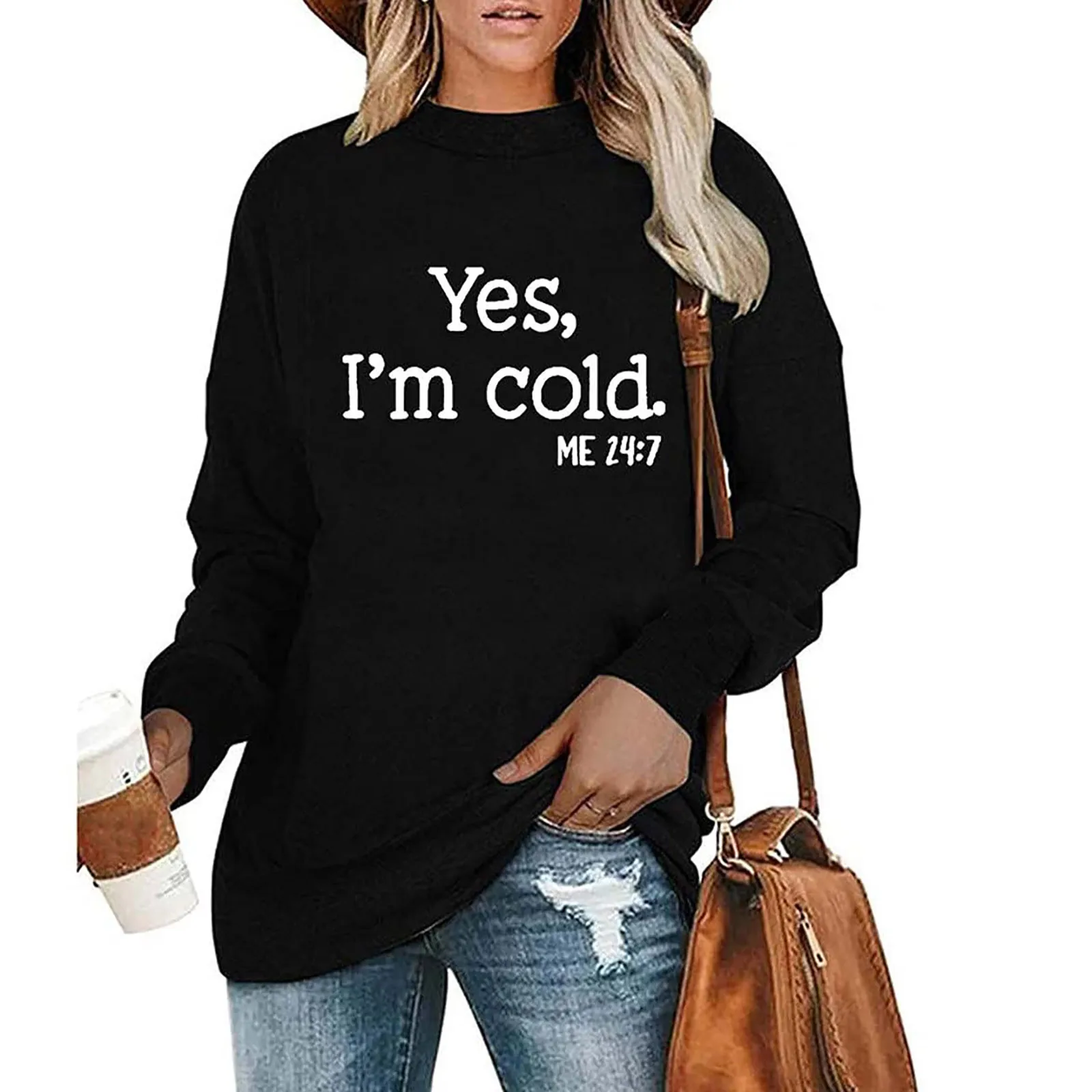 Women Hoodie Sweatshirt Loose Long Sleeve Yes I'm Cold Letter print Pumpkin Hooded Sweatshirts Harajuku Oversized Pullovers Top 2