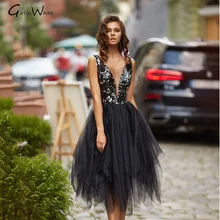 Sexy profundo decote em v lantejoulas vestido de noite sem costas teal comprimento tule festa de formatura vestido coctail vestido robe de soirée