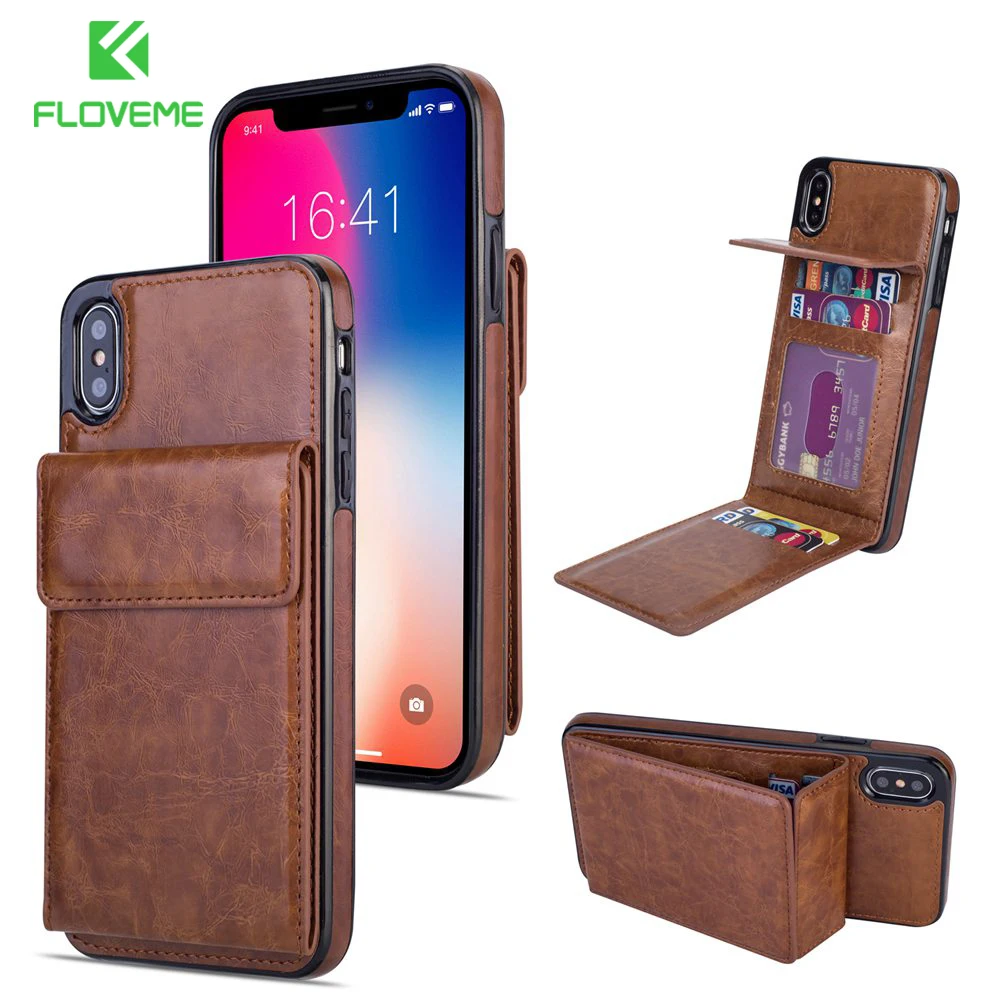 FLOVEME чехол для iPhone XR XS Max X 6 S винтажный Чехол кошелек с отделением карт Plus 5S 5 Se 7 8
