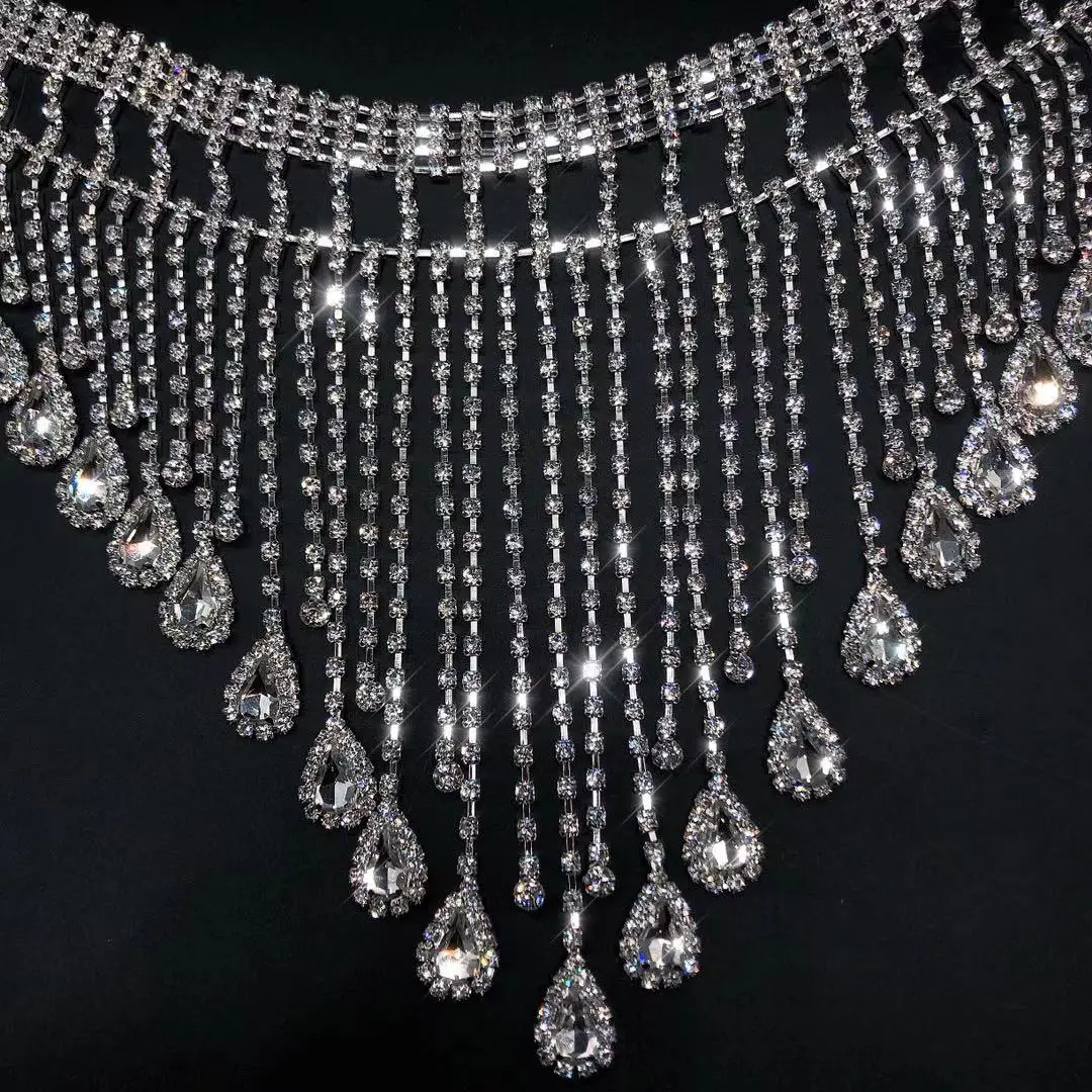 Fashion luxury flash Crystal Rhinestone tassel headband wedding party jewelry luxury headband chain Bridal Hat accessories jewel