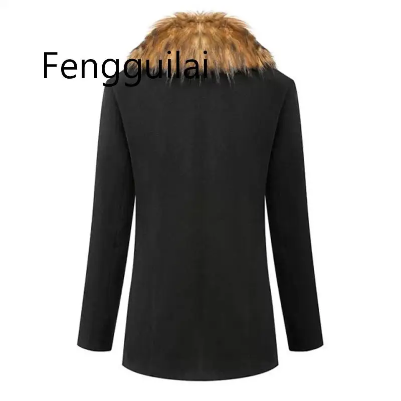 FENGGUILAI 5xl 6xl размера плюс новое поступление корейский стиль женское тонкое черное шерстяное пальто меховой воротник женские пальто зима