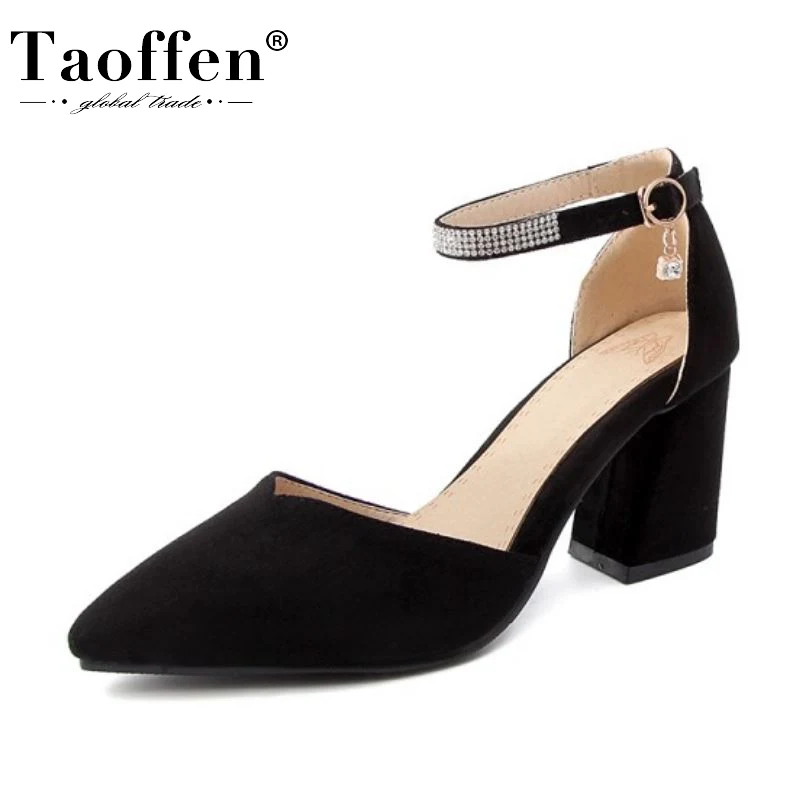 

Taoffen Women Hot Sale Basic Sandals Party Fashion Suede Leather Summer Shoes Women Buckle Office Footwear Size 32-46