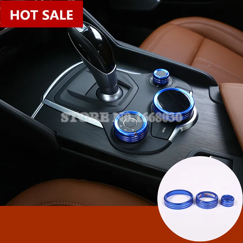 Blue Colour Inner Air Condition Knob Trim Cover 3pcs For Alfa Romeo Stelvio 2017-2021 Car accesories interior decoration | Автомобили и