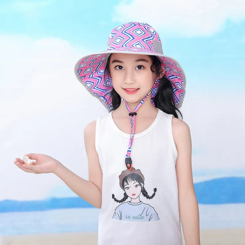 Kid Bucket Hat Wide Brim Children Sun Hat Bucket Cap Sunshade UV Protection Summer Beach Girls Travel Outdoor Casual Sun Hats