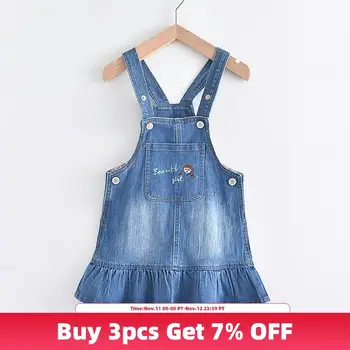 

Bear Leader Girl Casual Suspenders Dress 3-8 Years Children Cute Cartoon Jeans A-Line Dresses Princess Costume with Sequins Bow
