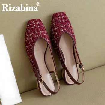 

RIZABINA 2020 Women Mules Round Toe Plaid Metal Decoration High Quality Strange Heel Black Size 33-40 Female Footwear Fashion