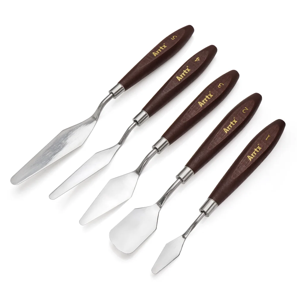  Arrtx 5Pcs Mixed Stainless Steel Palette Scraper Set Spatula Knives for Artist Canvas Oil Paint Col