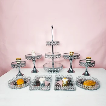 

3 tiers cake stand suit cupcake tray silver Accessory Tray Dessert Metal for Wedding Mirrors Decorating Wedding Cupcake