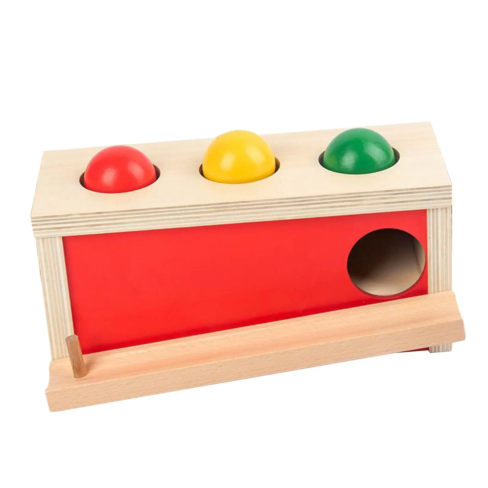 Montessori Object Permanence Box Wooden Toy Tray and Ball Drop Yellow Red Green Balls Baby Learning Toys