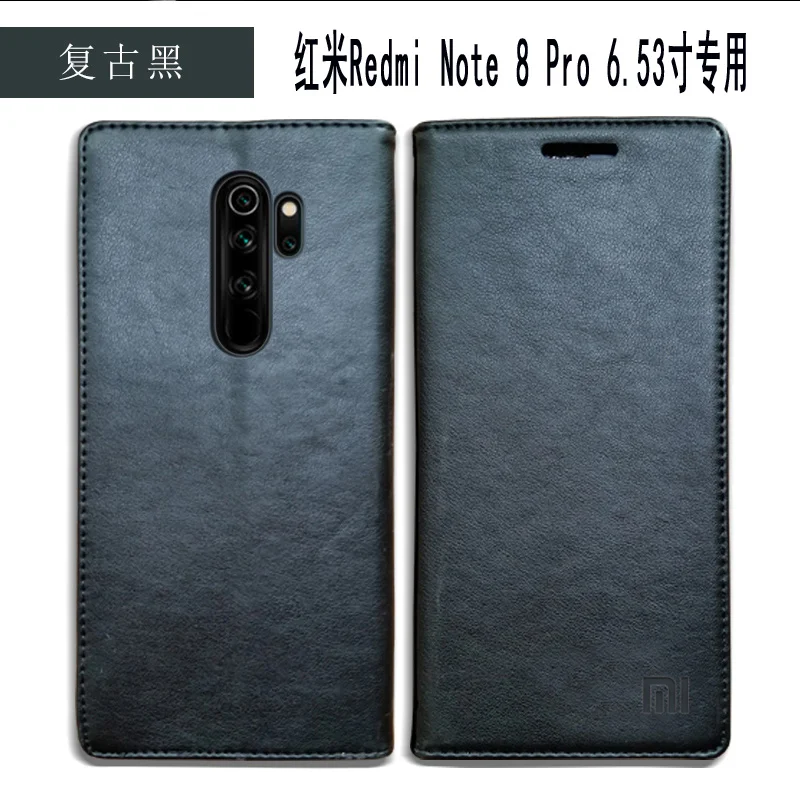 Для Xiaomi Redmi Note 8 Pro Чехол для телефона чехол из натуральной кожи Защитная сумка для телефона флип-чехол для Xiaomi Redmi Note 8 чехол s - Цвет: Black