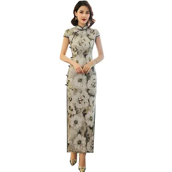 

New Summer Chinese Traditional Women Rayon Qipao Mandarin Collar Cheongsam Novelty Chinese Formal Dress Plus Size 3XL
