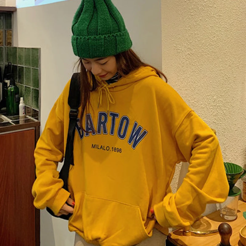 Bluza z kapturem kurtka luźne studentów kobiet leniwy wiatr ins fala bluza z kapturem z kapturem ubrania streetwear dres top marcus kolor rozmiar -