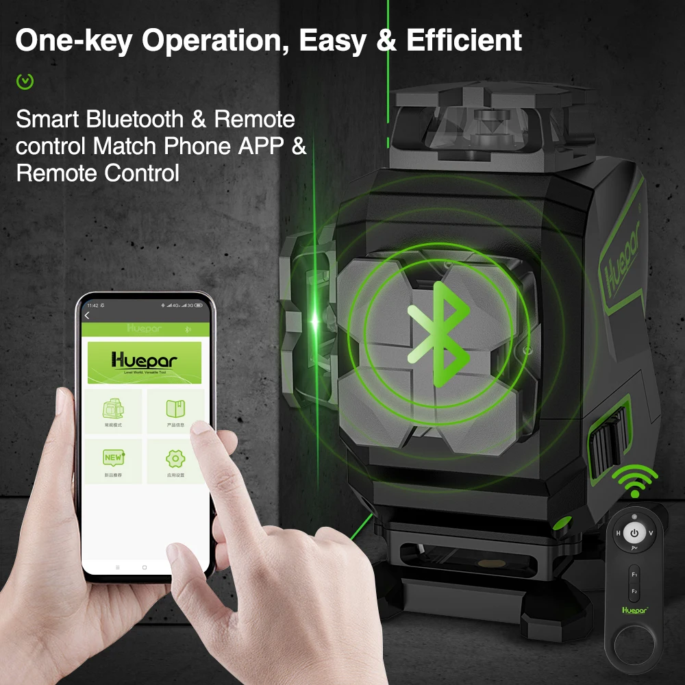 Laser Level 16 lines 4D Cross Line Bluetooth & Remote Control Green Beam