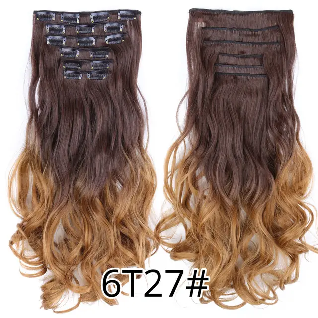 Synthetic 6H/613# Clip In On Hair Extensions 6Pcs/Set 16 Clips Hair Extension Full Head 55Cm Straight Synthetic Fiber Hairpieces #130