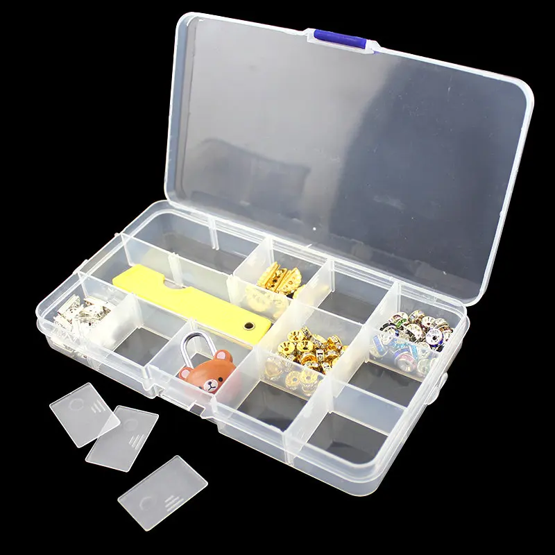 Plastic Jewelry Box 10/15/24 Compartment Slot Organizer Storage Beads Container Adjustable Jewelry Storage Box Rectangle Case