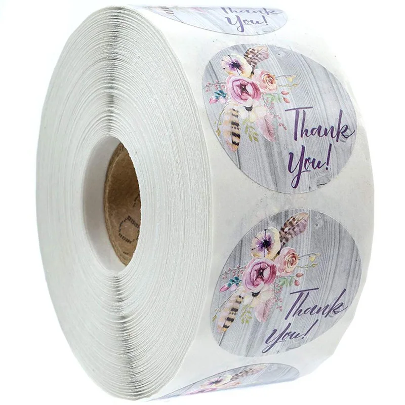 

500 Pcs Round Thank you stickers Sealed label fancy design packaging gift wedding decoration Scrapbook stationery stickers roll