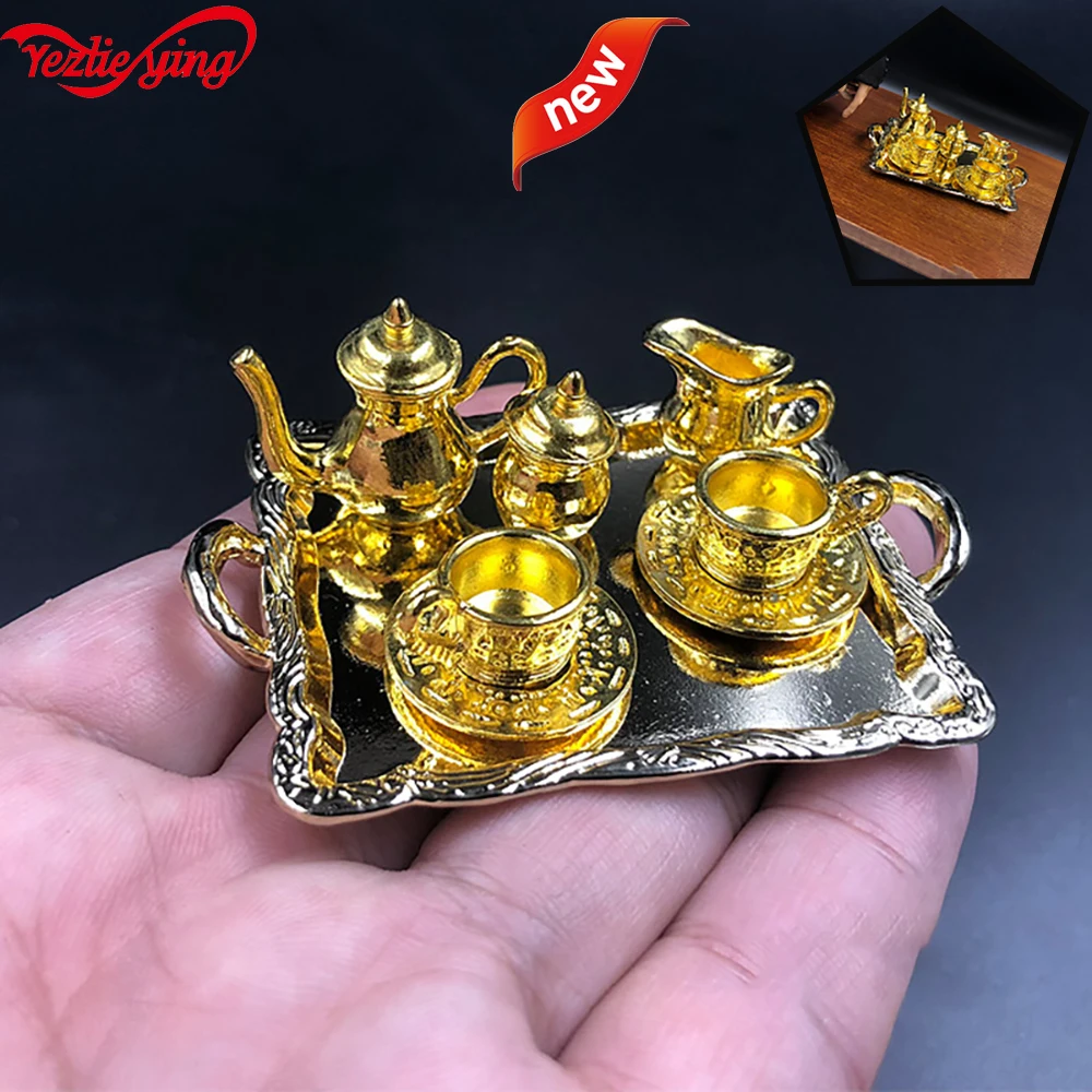1/6 Scale Action figure accessory Ratio Scene Accessories Bar Table WWII Modern Metal Teapot Teacup Tea Set(10pcs) Gold Version | Игрушки и