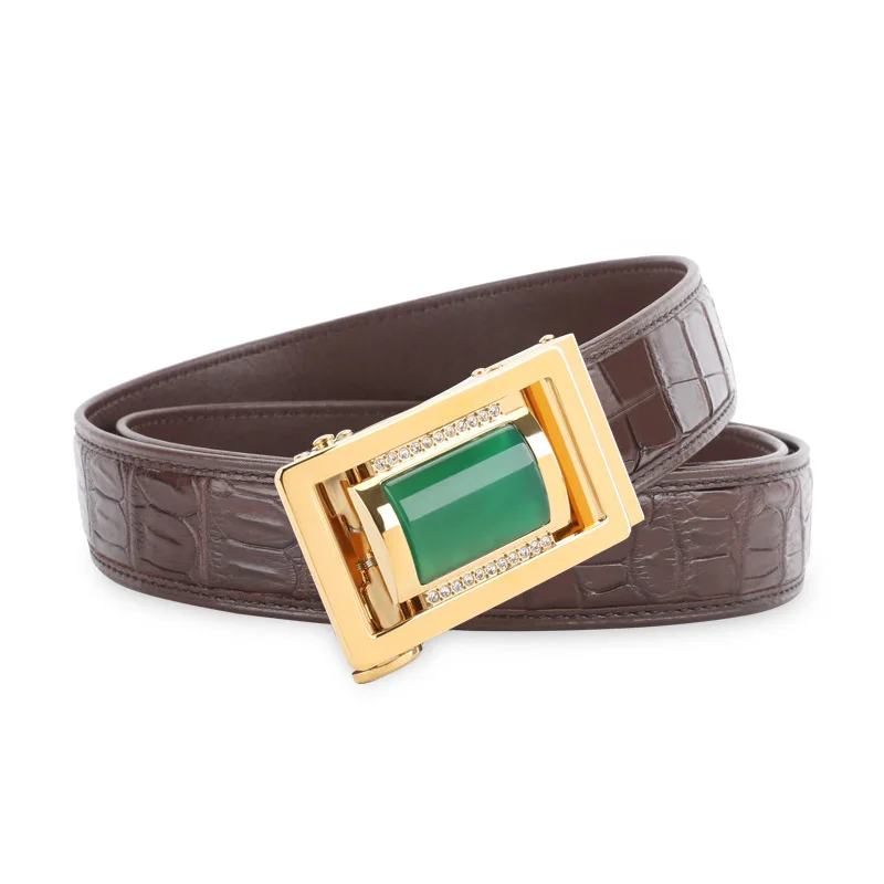 McParko Crocodile Genuine Leather Belt Men Automatic Buckle Men's Waist Belt Luxury Agate Stone Inlay Design Elegant Suits Belts