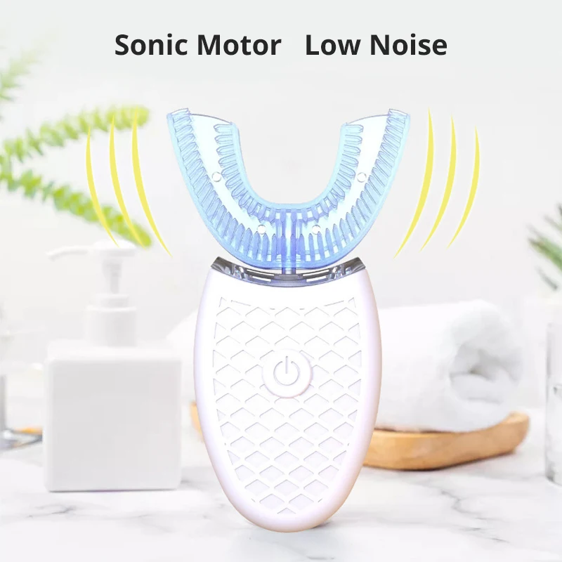 360 Degrees U Type Automatic Electric Toothbrush High Frequency Ultrasonic Vibration Blue Light Whiten Teeth Silicone Brush Head 360 Degrees U Type Automatic Electric Toothbrush High Frequency Ultrasonic Vibration Blue Light Whiten Teeth Silicone Brush Head