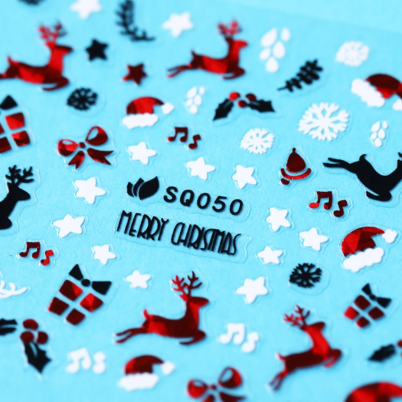 1 большой лист, Рождественские 3D наклейки для ногтей, узор Санта-Клауса, оленя, самоклеющиеся переводные наклейки, переводные наклейки, аксессуары для ногтей, Декор