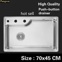 Домашняя мойка овощей, большая кухонная раковина с одним лотком, роскошная Кнопка Слива 304, нержавеющая сталь 700x450 мм