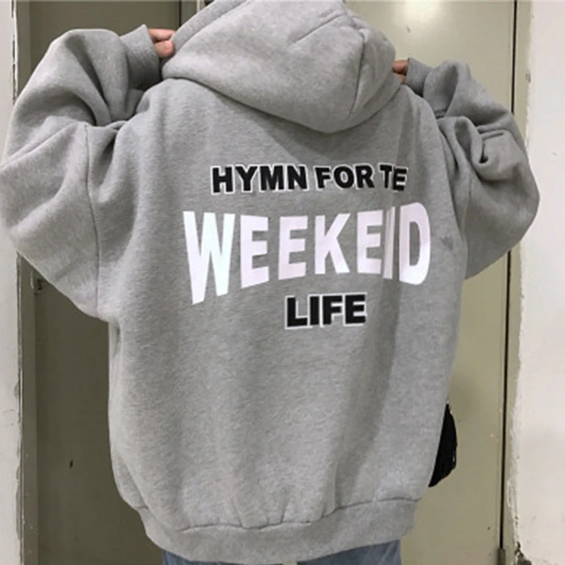  Women Letter Printed Loose Hoodies Trendy Hooded Plus Velvet Sweatshirts Autumn Winter Pullovers St