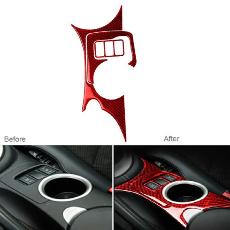 

Red Carbon Fiber Car Interior Trim Console Panel Cupholder Cover Car Accessories Fit For Nissan 370Z Z34 2009-up