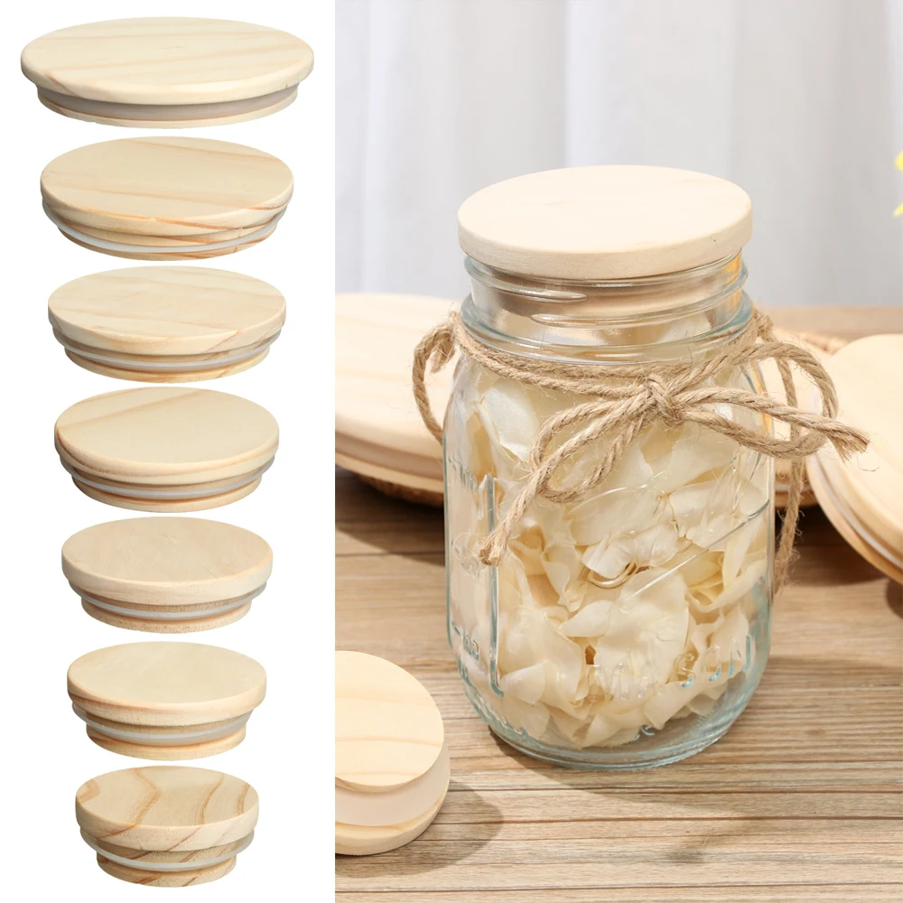 1PC Various Sizes Reusable Wood Lids Canning Storage Mason Jar Lid Bottle Sealing Caps Kitchen Organization Accessory