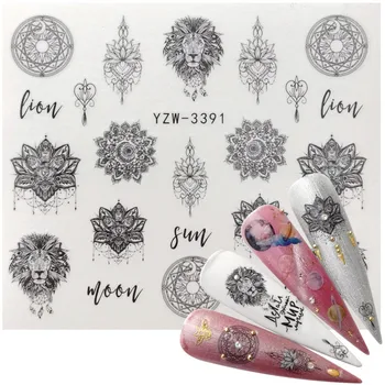 

2020 New Jewelry Nail Sticker Black Vintage Boho Style Decals Manicure Water Transfer Slider Foil Slider Decorations