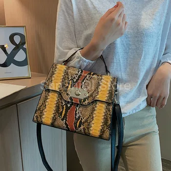 

Crossbody Women Bag 2020 Quality Fashion Retro Snakeskin Messenger Bag Luxury Lock Buckle Female Small Square Tote Handbag