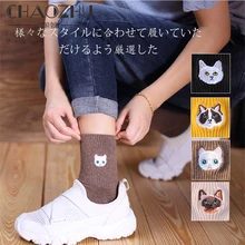 CHAOZHU, 12 цветов, милый кот, вышивка, Сиамский кот, персидский кот, ребристый верх, хлопок, 200 иголки, вязанные Модные женские носки
