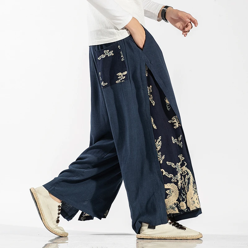 MRDONOO 2020 New Men's Linen Pants Men's Loose Large Size Straight Wide-leg Pants Casual Chinese National Retro Style trousers MRDONOO 2020 New Men's Linen Pants Men's Loose Large Size Straight Wide-leg Pants Casual Chinese National Retro Style trousers